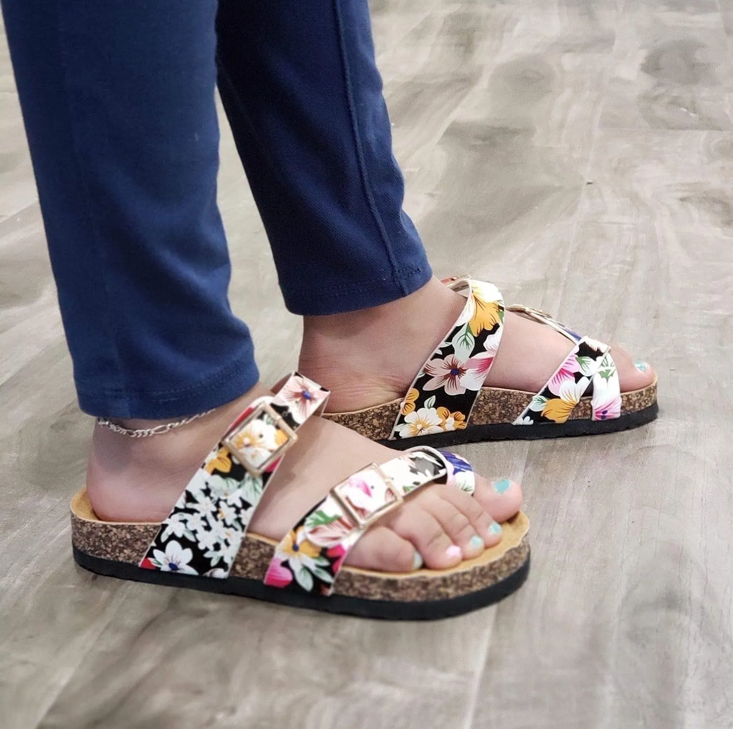 Jazam Little Girls Urban Strappy Slip On Footbed Rubber Sole Slides Sandals Shoes