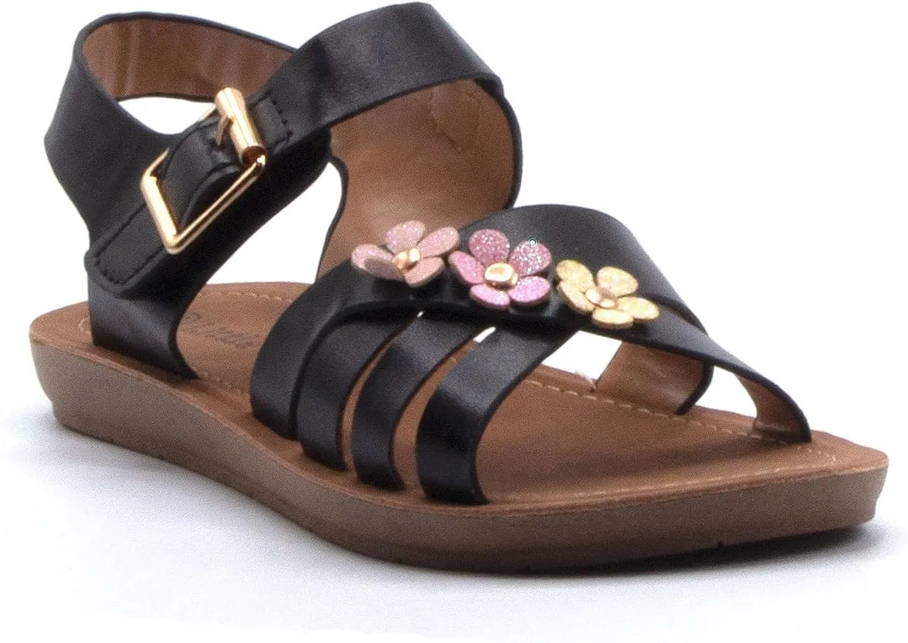 Jazam Little Girls Urban Strappy Slip On Footbed Rubber Sole Slides Sandals Shoes