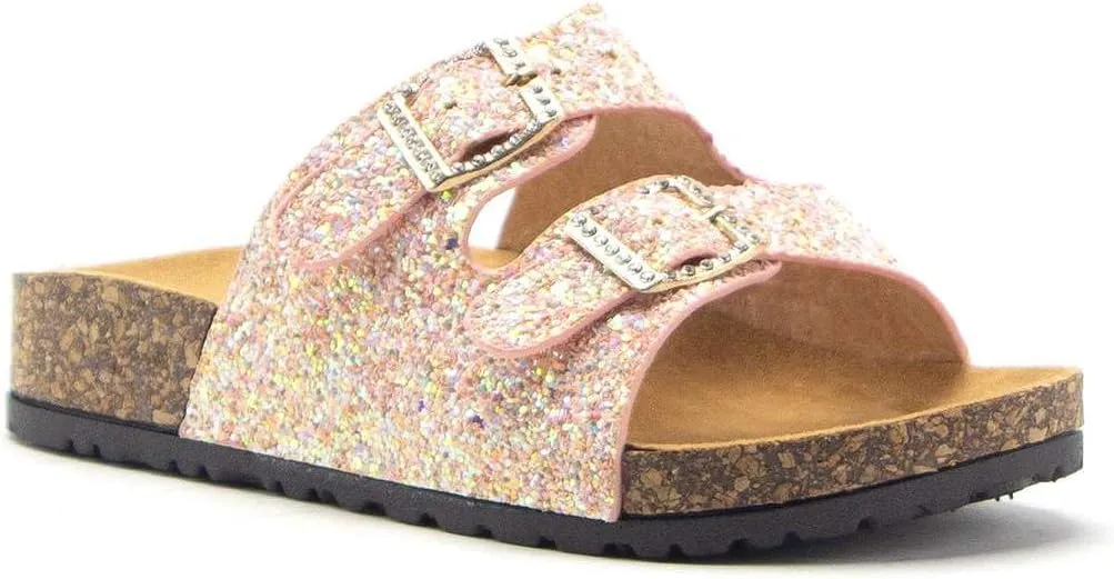 Jazam Little Girls Urban Strappy Slip On Footbed Rubber Sole Slides Sandals Shoes