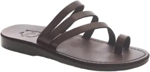 Jerusalem Sandals Womens Nora Brown, Durable Handcrafted Real Leather Sandals, Women Sandal With Cross Straps and Toe Loop, Textured sole, Waterproof