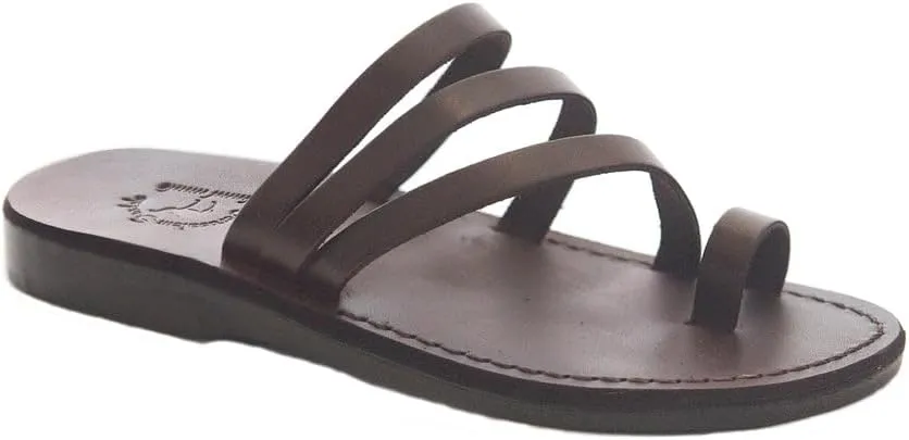 Jerusalem Sandals Womens Nora Brown, Durable Handcrafted Real Leather Sandals, Women Sandal With Cross Straps and Toe Loop, Textured sole, Waterproof