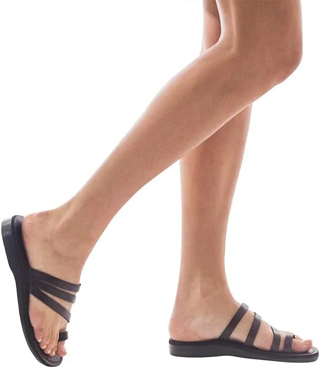 Jerusalem Sandals Womens Nora Brown, Durable Handcrafted Real Leather Sandals, Women Sandal With Cross Straps and Toe Loop, Textured sole, Waterproof