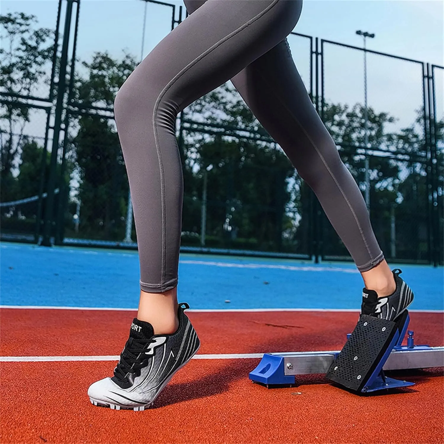 JiuQing Women's Track and Field Shoes 8 Spikes Running Sprint Sneakers Mesh Breathable Lightweight Running Racing Shoes
