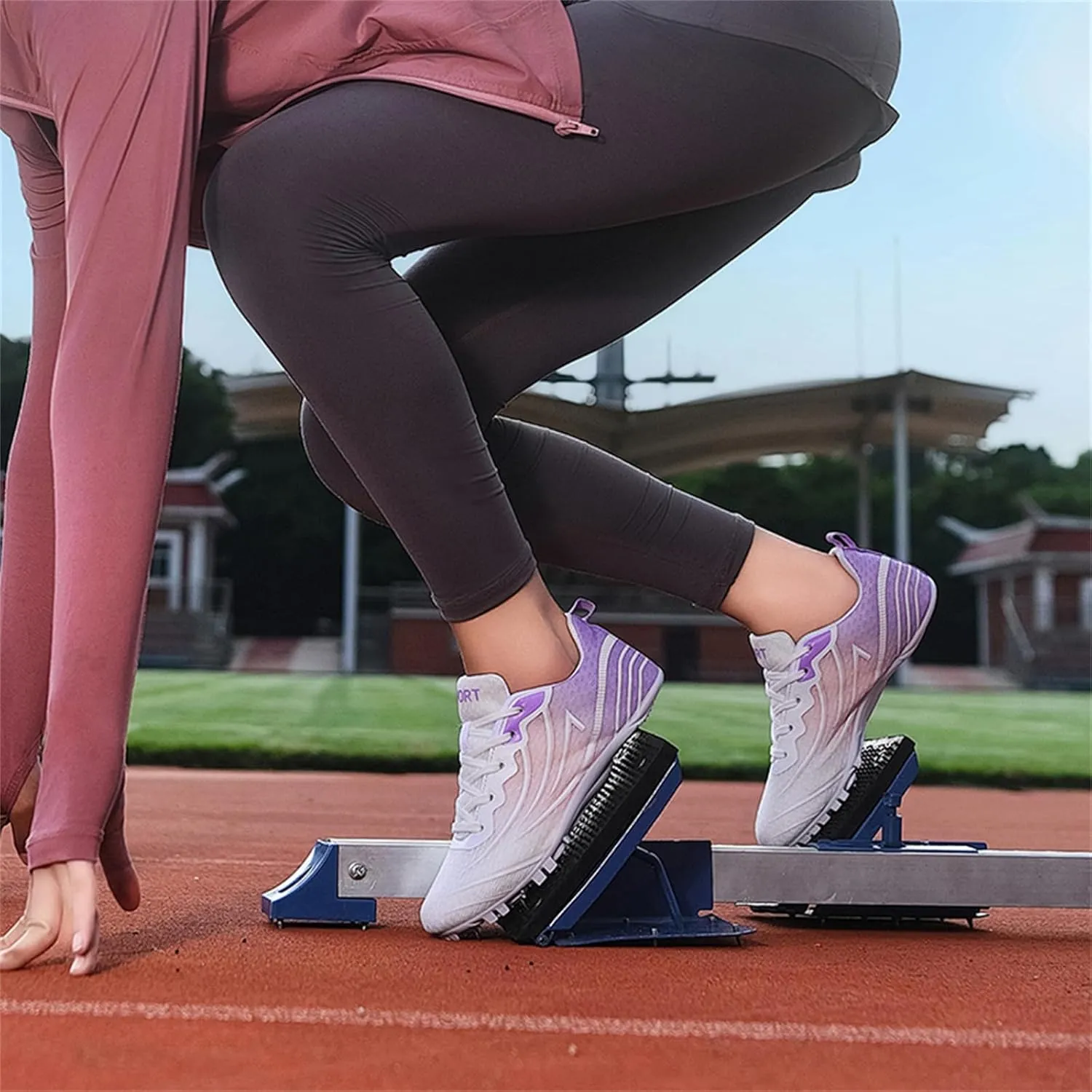 JiuQing Women's Track and Field Shoes 8 Spikes Running Sprint Sneakers Mesh Breathable Lightweight Running Racing Shoes