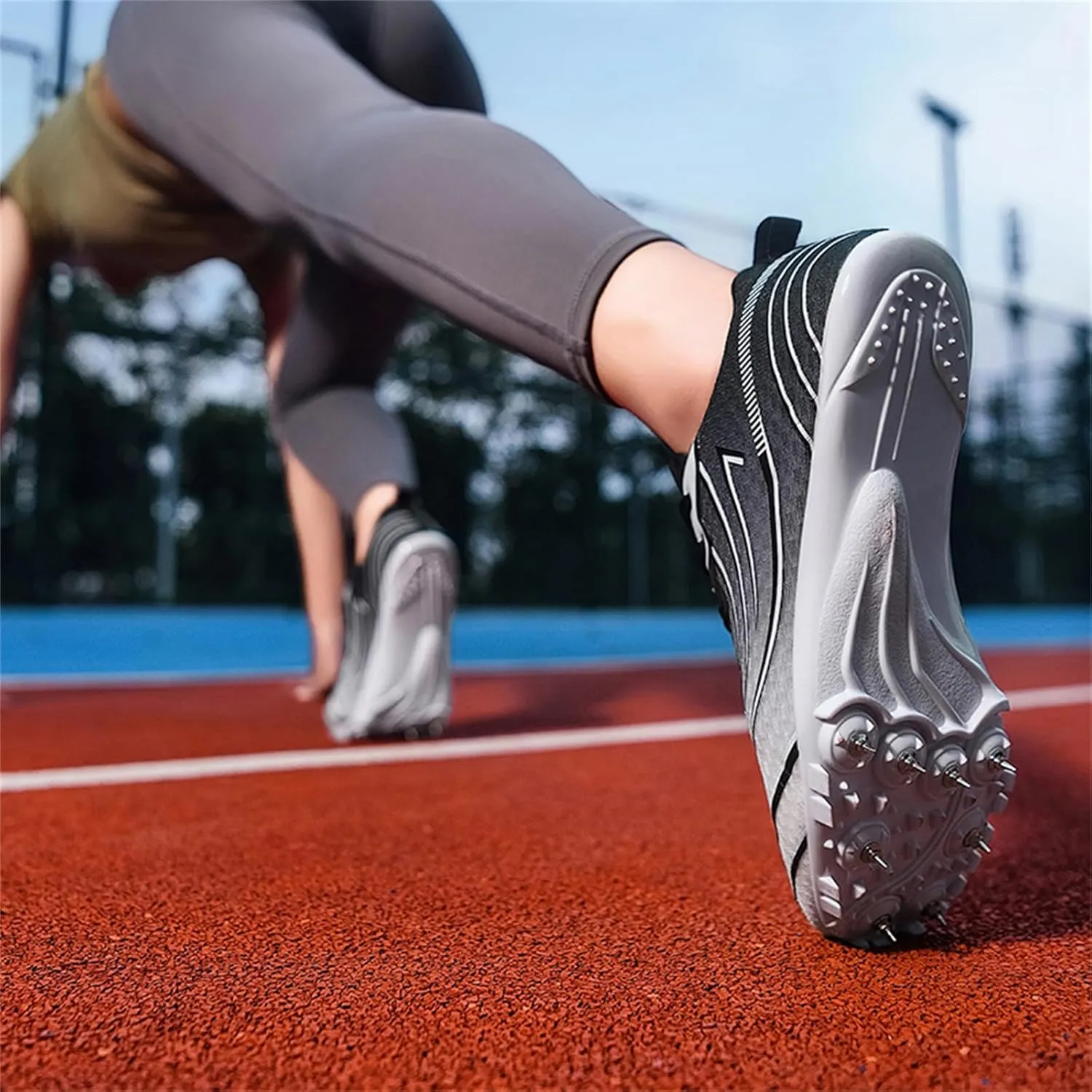 JiuQing Women's Track and Field Shoes 8 Spikes Running Sprint Sneakers Mesh Breathable Lightweight Running Racing Shoes