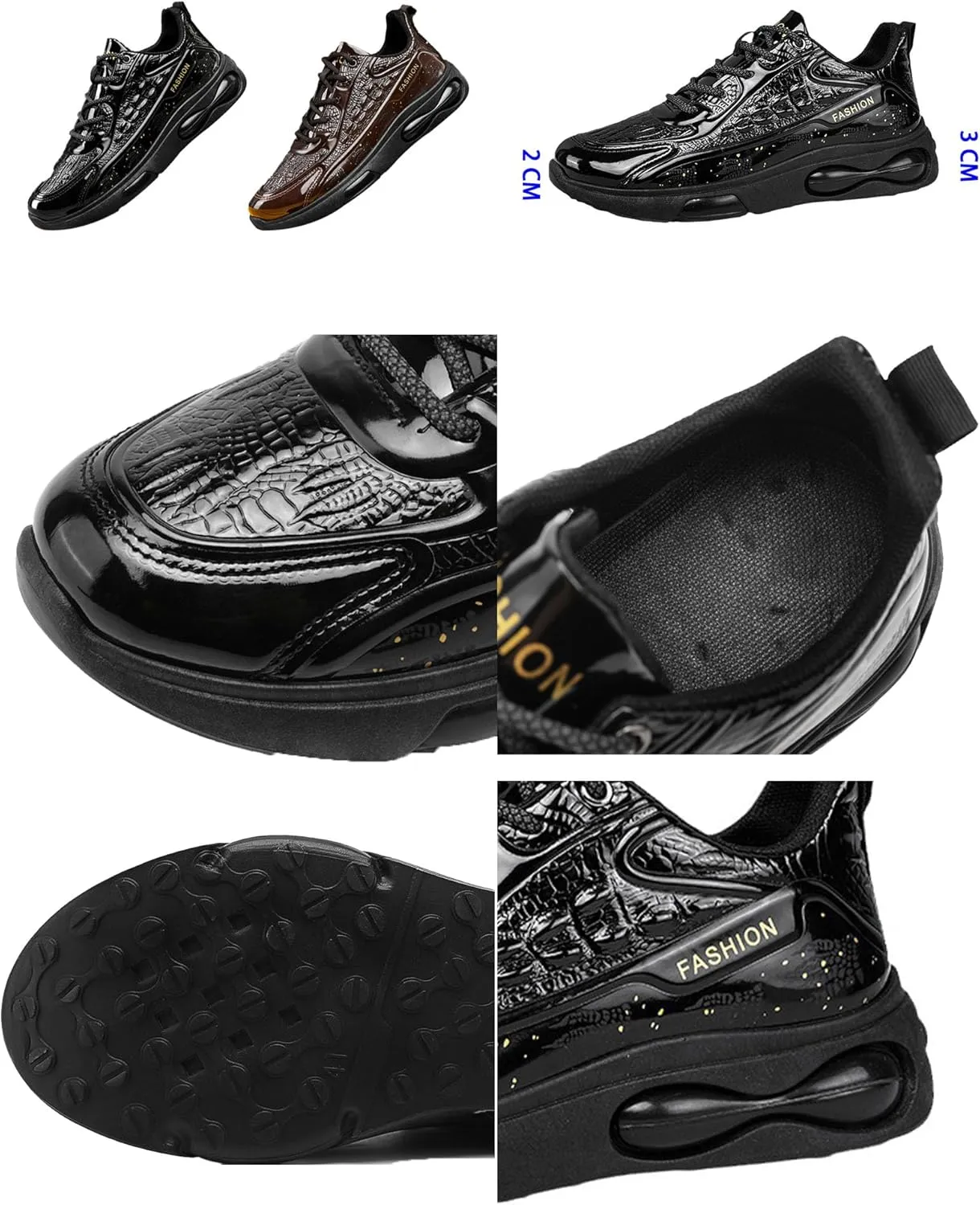 Keilinia Men's Air Cushion Running Shoes,Lightweight Comfy Fashion Patent Print Height Orthotic Stretch Sneaker