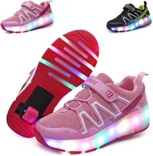 Kids Led Light Up Shoes Skateboarding Shoes USB Charging Fitness Shoes Suitable for Boys and Girls Best Gifts for Christmas ThanksgivingSingle Wheel Pink-USA 8.5