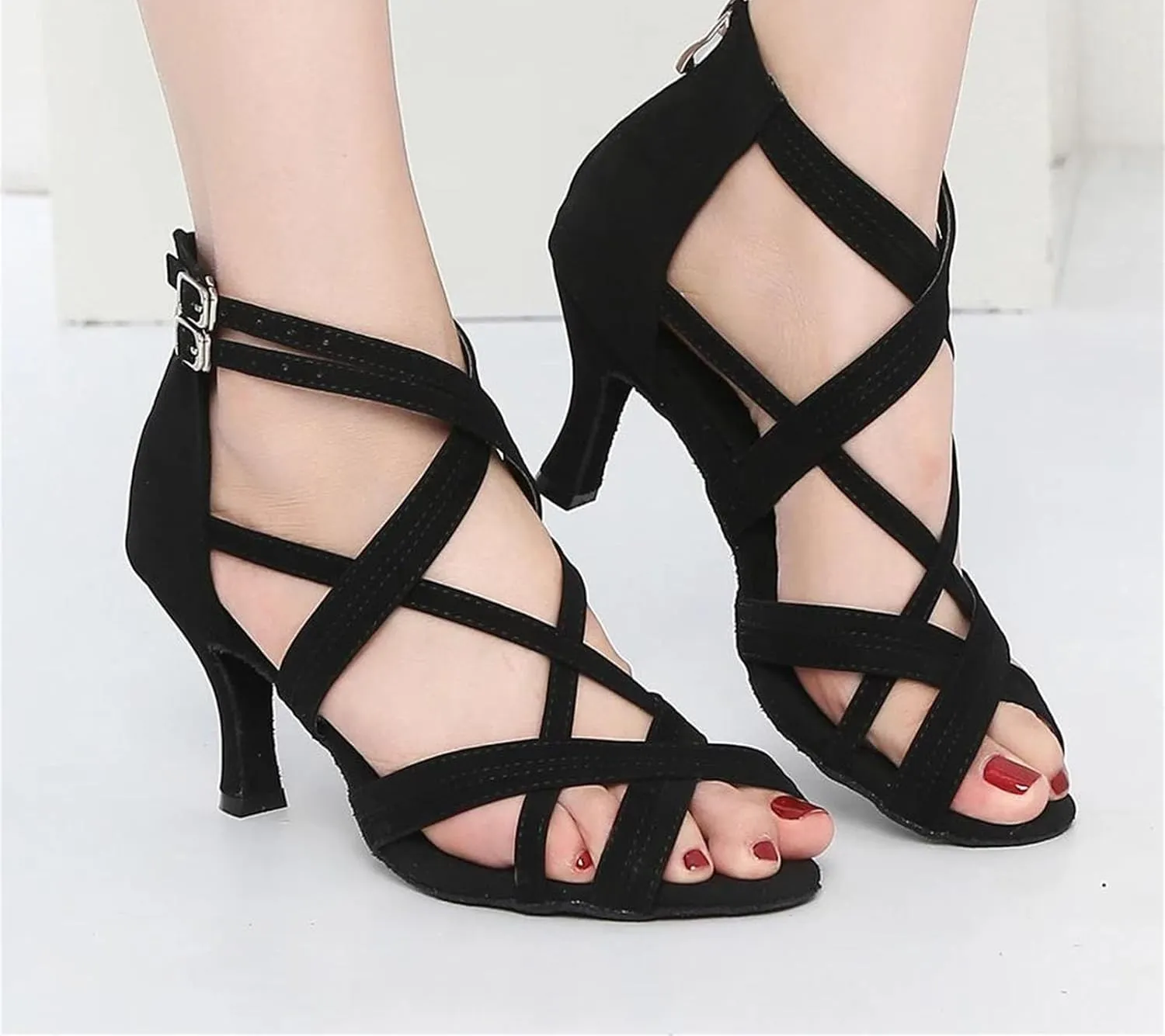 Ladies Matte Black Sneakers - Minimalist Satin Design for Urban Dance Sessions (8CM/3.15")
