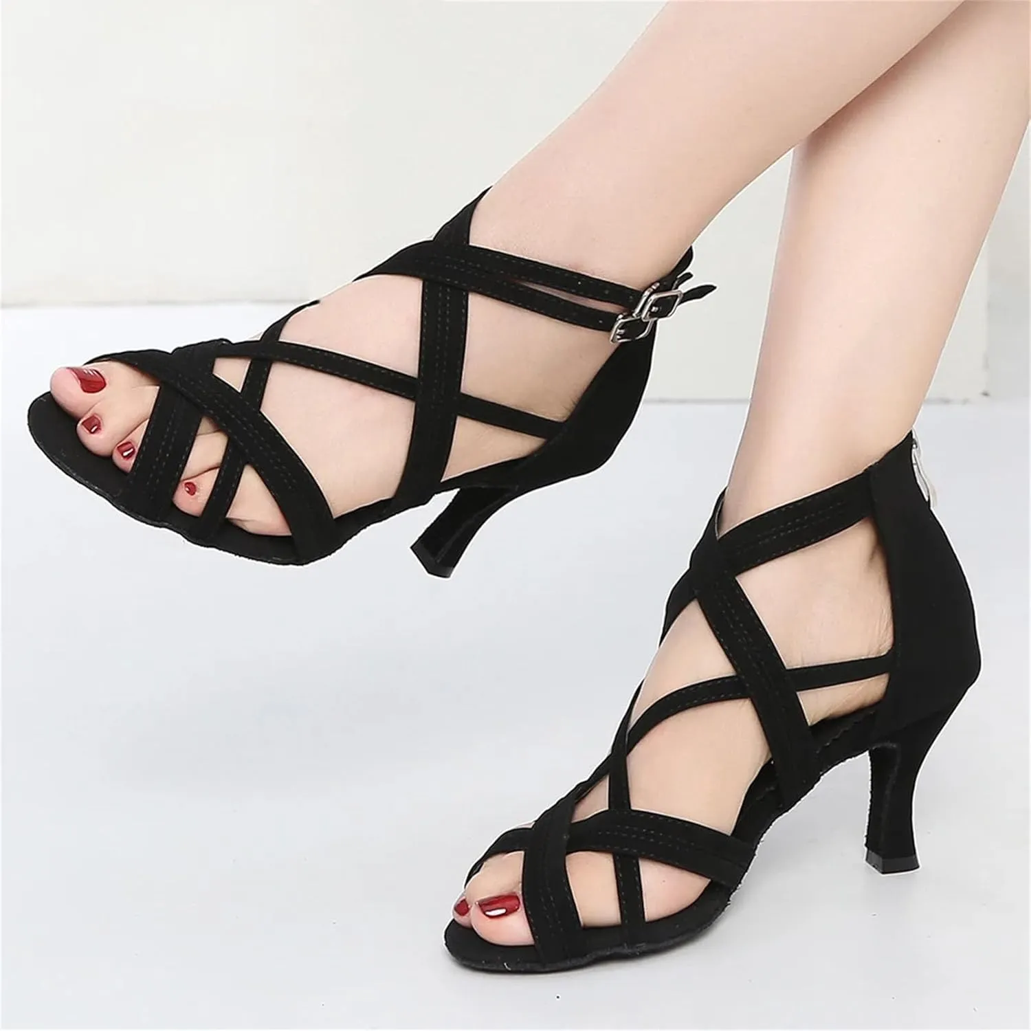 Ladies Matte Black Sneakers - Minimalist Satin Design for Urban Dance Sessions (8CM/3.15")
