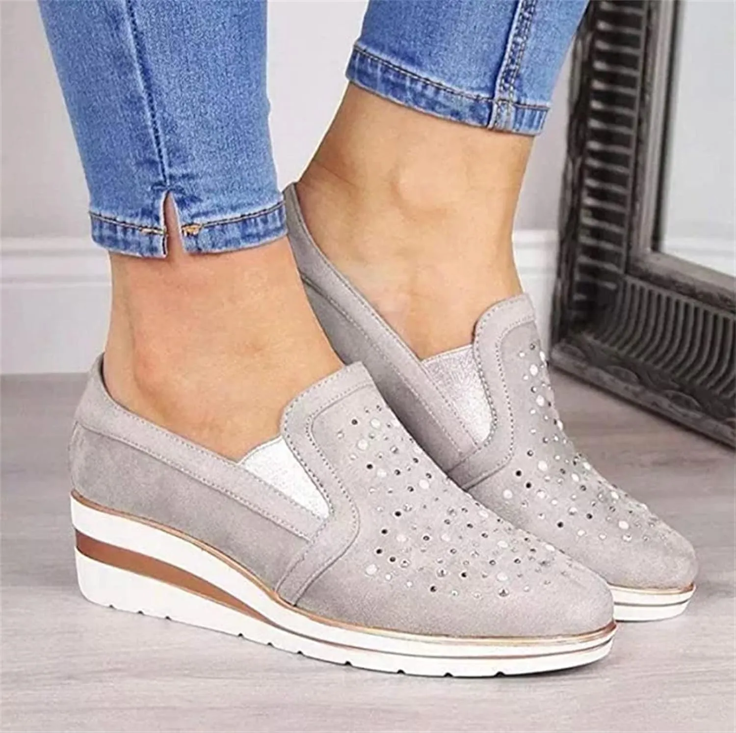 Ladmiple Sneakers For Women Walking Shoes Wide Width Slip On Glitter Shoes Dressy Casual Summer Sparkly Flats Loafers