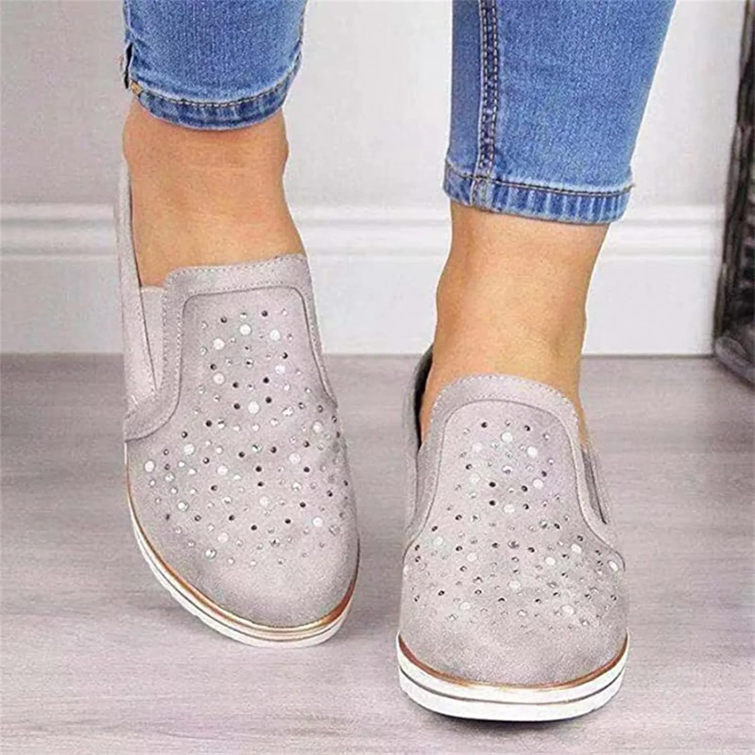 Ladmiple Sneakers For Women Walking Shoes Wide Width Slip On Glitter Shoes Dressy Casual Summer Sparkly Flats Loafers