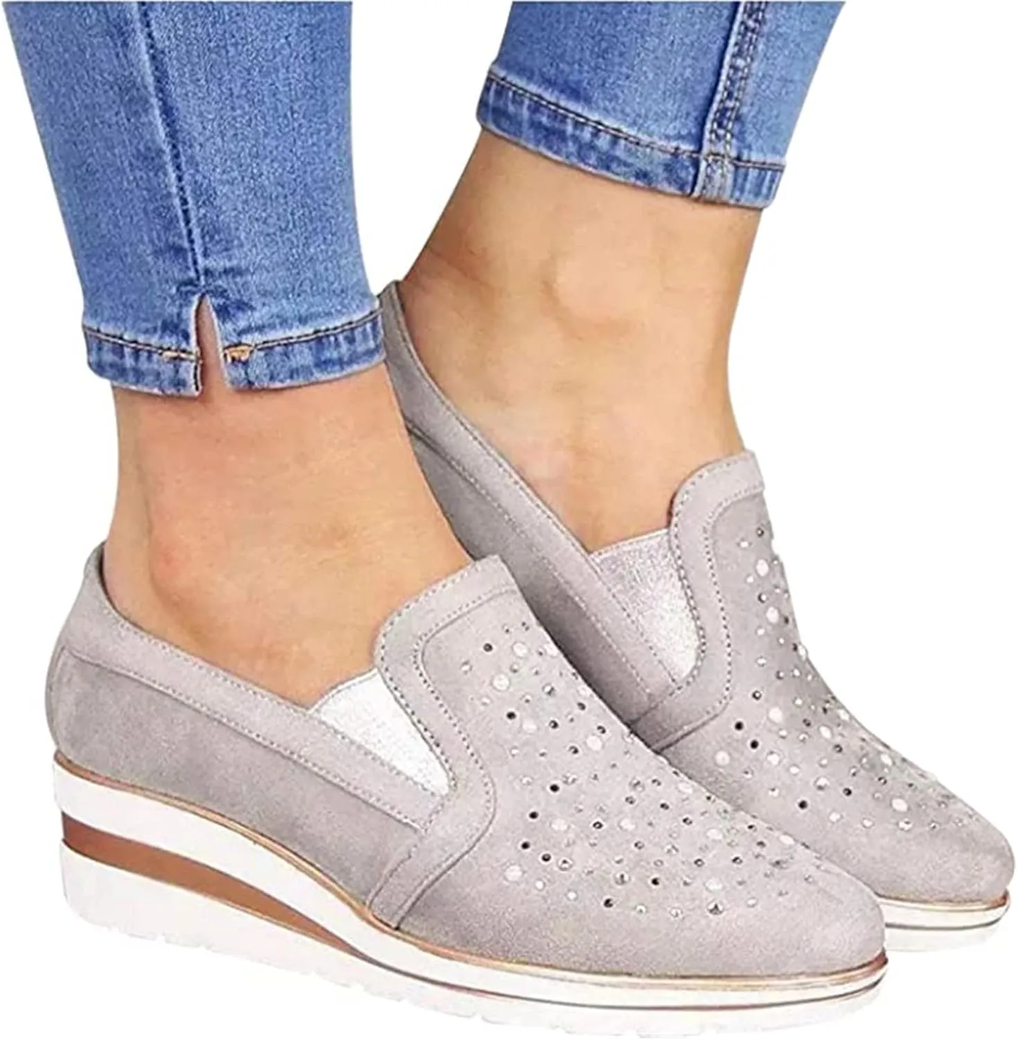 Ladmiple Sneakers For Women Walking Shoes Wide Width Slip On Glitter Shoes Dressy Casual Summer Sparkly Flats Loafers