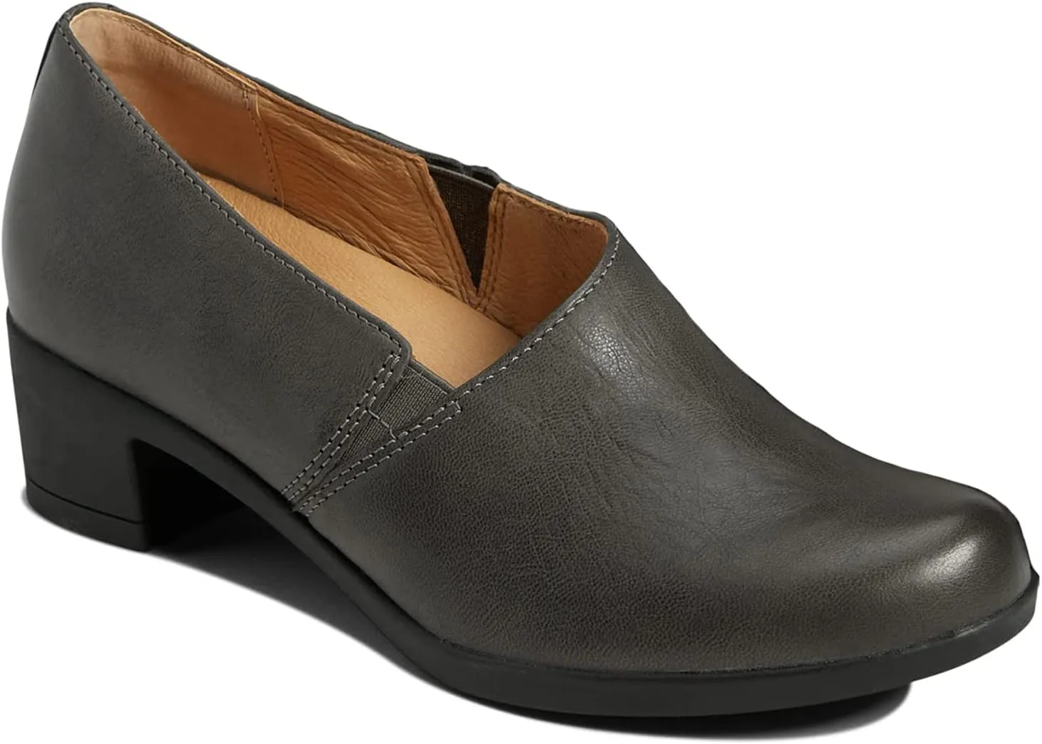 LEHOOR Women Low Chunky Heel Loafers Round Toe Slip On Loafer Pumps Comfortable 2 inch Mid Block Heel Dress Shoes Matte Leather Elastic Closed Toe Oxford Loafers Work Basic Shoes Retro 4-11 M US
