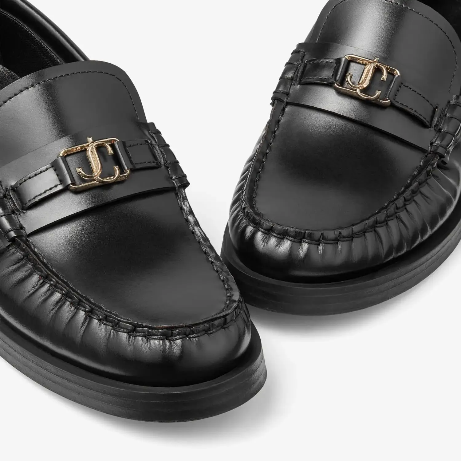 Loafers for Women Round Toe Chunky Low Stacked Heel Elegant Slip-On Dress Shoes Pumps with Gold Buckle Detail