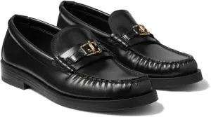 Loafers for Women Round Toe Chunky Low Stacked Heel Elegant Slip-On Dress Shoes Pumps with Gold Buckle Detail