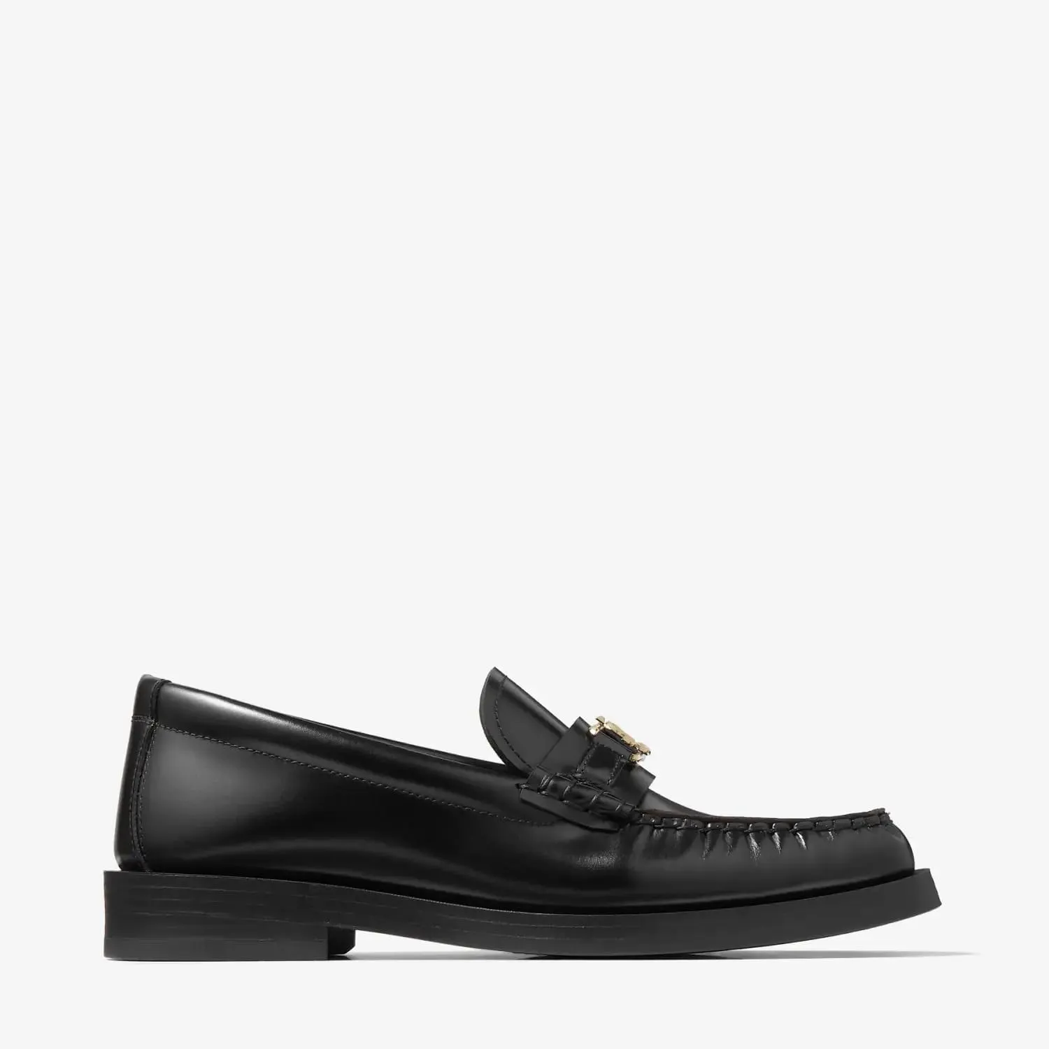 Loafers for Women Round Toe Chunky Low Stacked Heel Elegant Slip-On Dress Shoes Pumps with Gold Buckle Detail