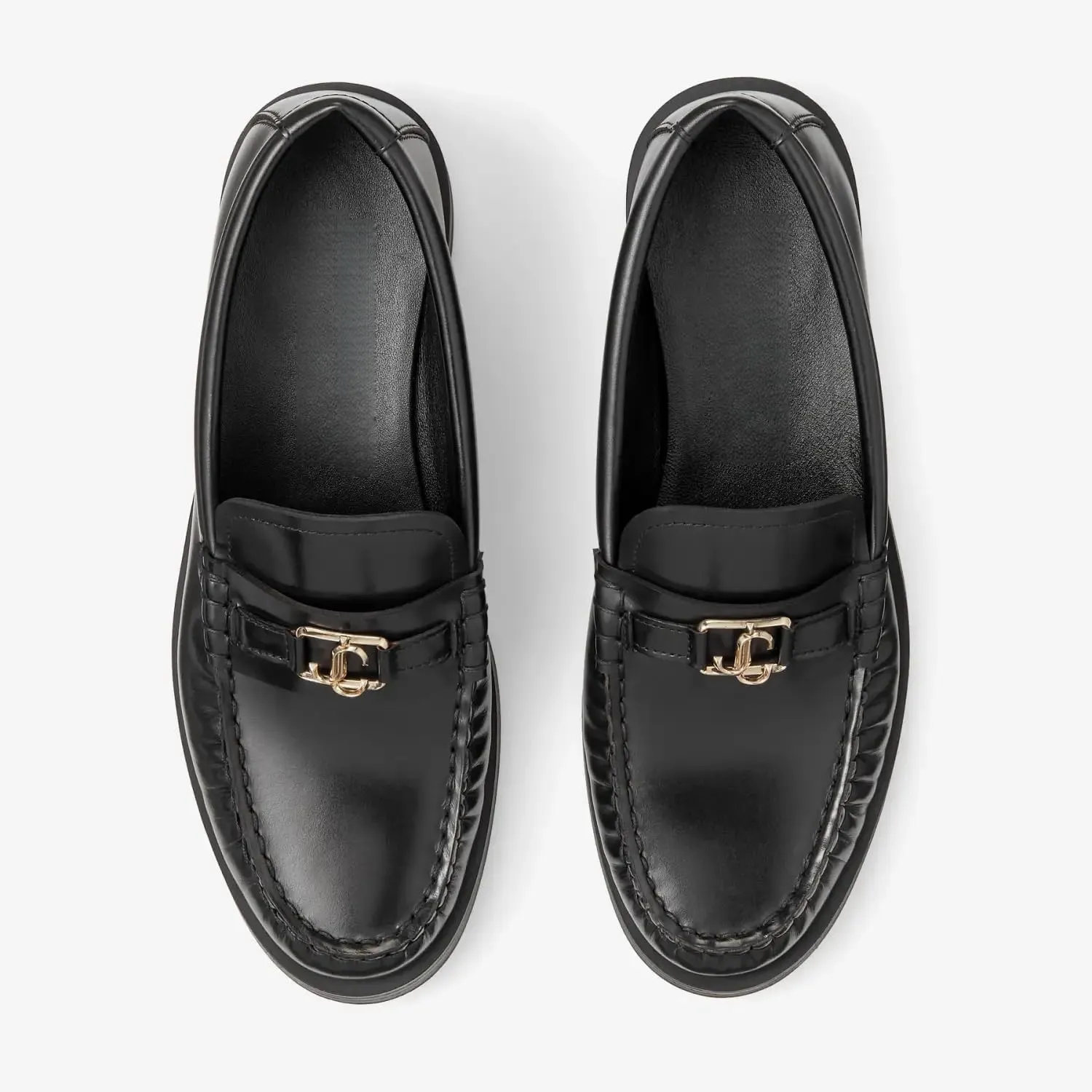 Loafers for Women Round Toe Chunky Low Stacked Heel Elegant Slip-On Dress Shoes Pumps with Gold Buckle Detail