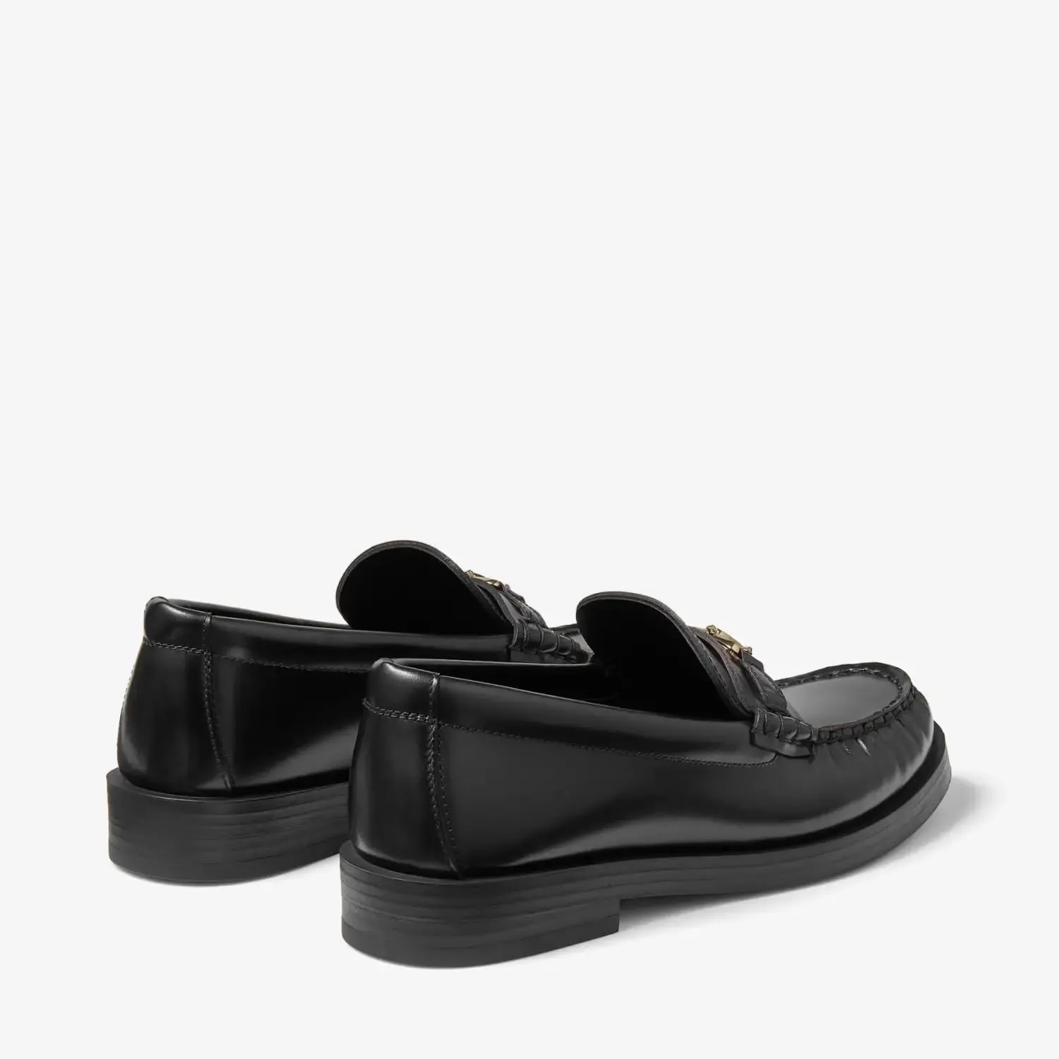 Loafers for Women Round Toe Chunky Low Stacked Heel Elegant Slip-On Dress Shoes Pumps with Gold Buckle Detail