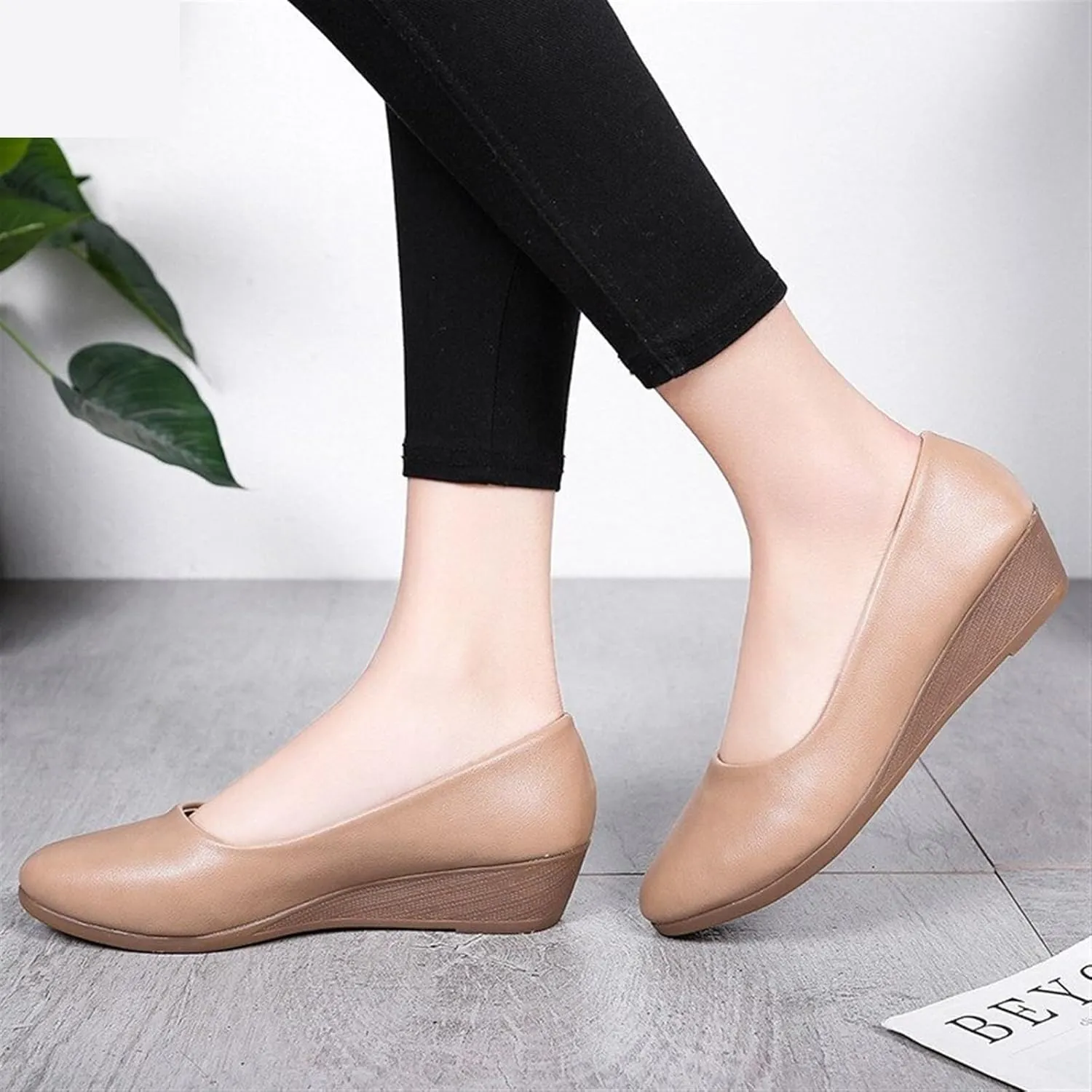 Loafers for Women Stylish Women's Genuine Leather Wedge Heels Casual Slip-On Loafers for Nurses and Everyday Wear