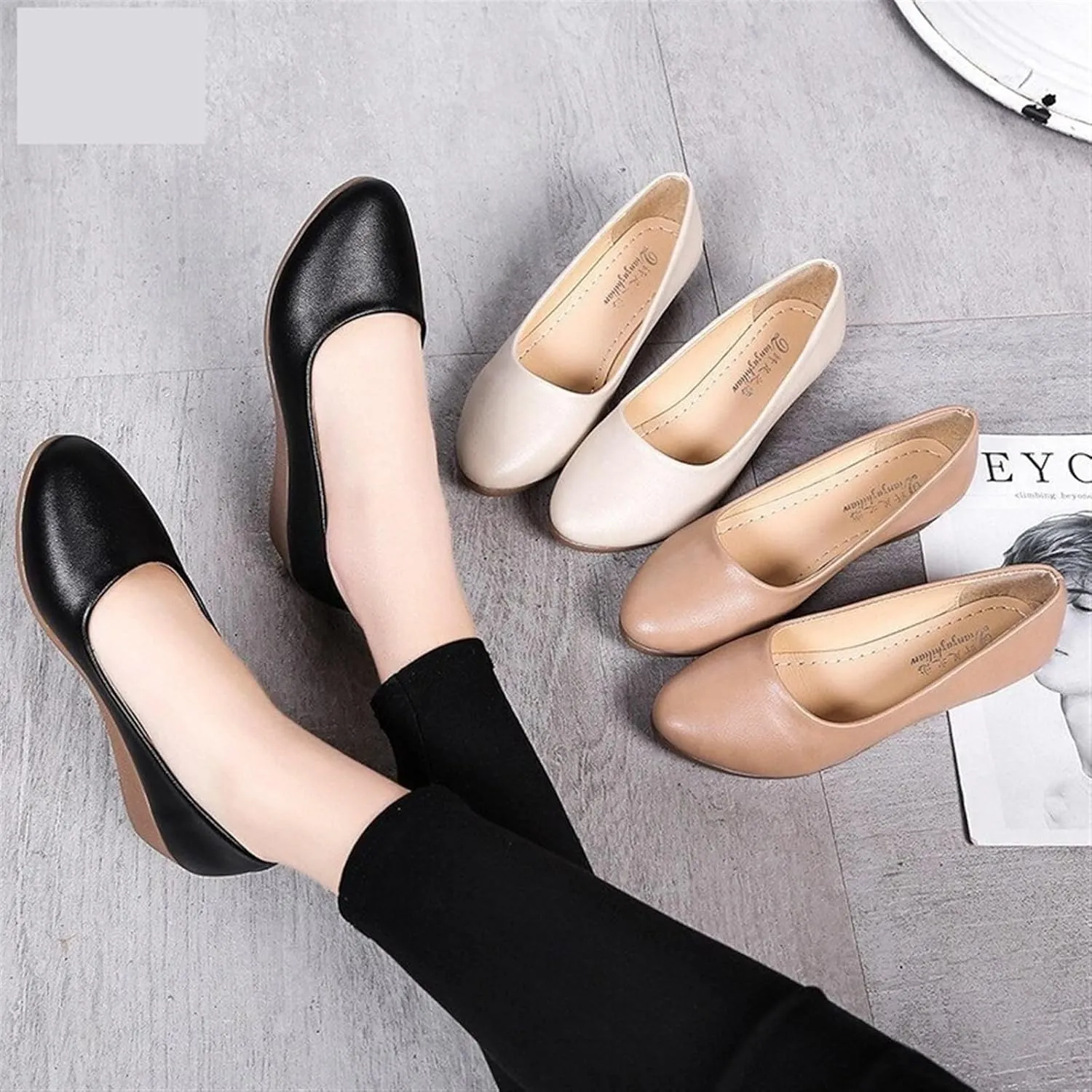 Loafers for Women Stylish Women's Genuine Leather Wedge Heels Casual Slip-On Loafers for Nurses and Everyday Wear