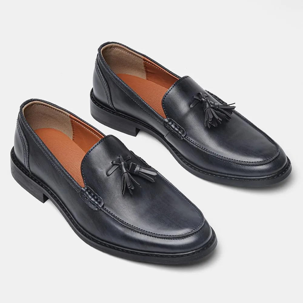 Men's Dress Shoes,Genuine Leather Tassel Loafer Slip on Dress Shoes for Men Hand-Stitched Wooden Sole