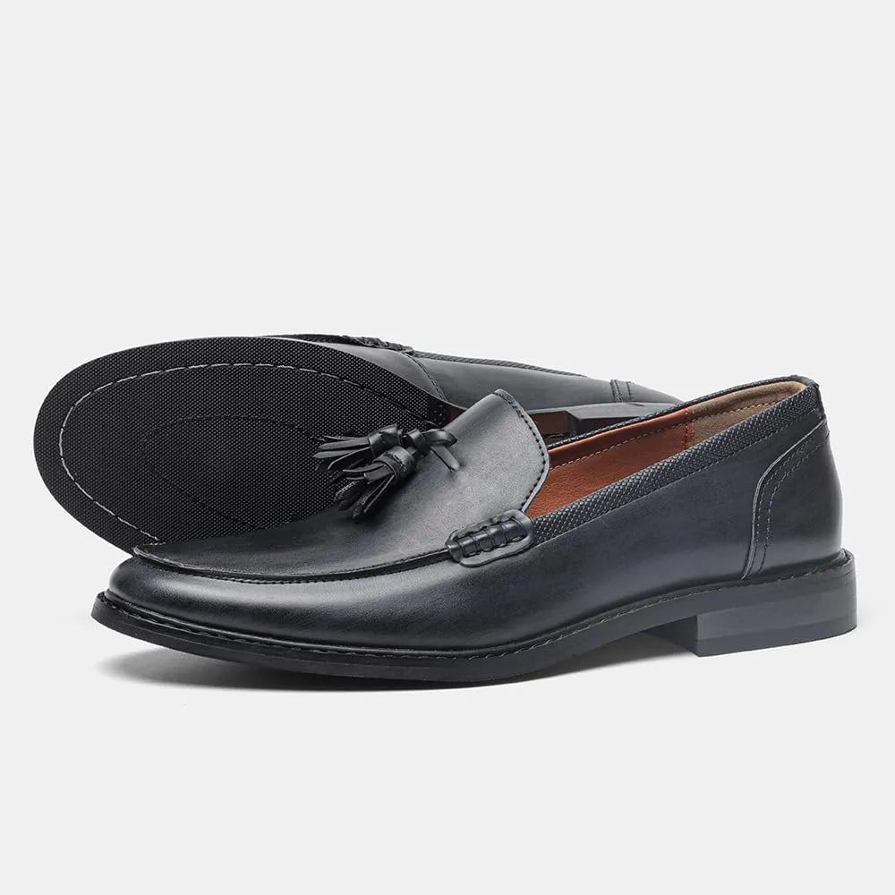 Men's Dress Shoes,Genuine Leather Tassel Loafer Slip on Dress Shoes for Men Hand-Stitched Wooden Sole