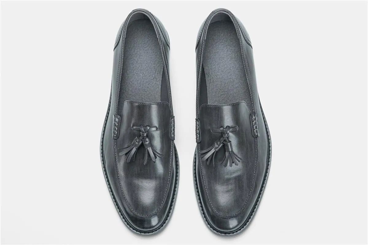 Men's Dress Shoes,Genuine Leather Tassel Loafer Slip on Dress Shoes for Men Hand-Stitched Wooden Sole