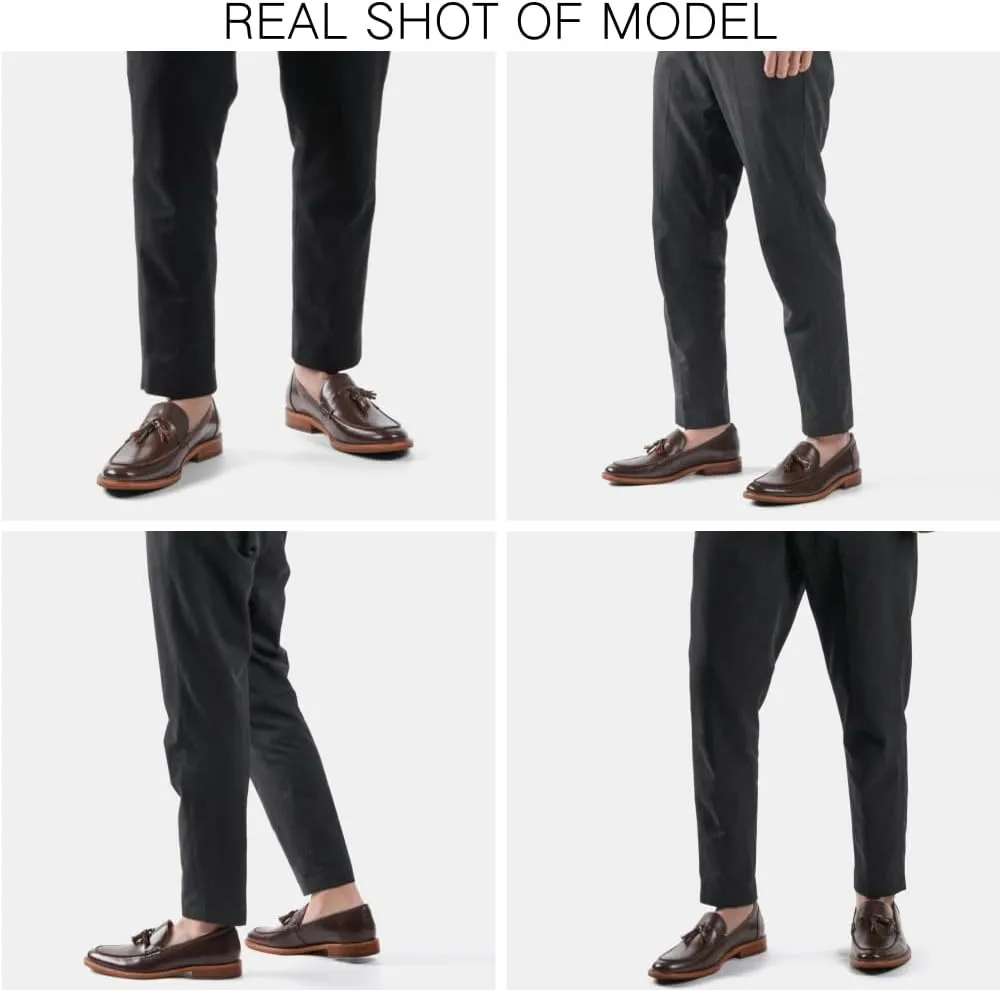 Men's Dress Shoes,Genuine Leather Tassel Loafer Slip on Dress Shoes for Men Hand-Stitched Wooden Sole