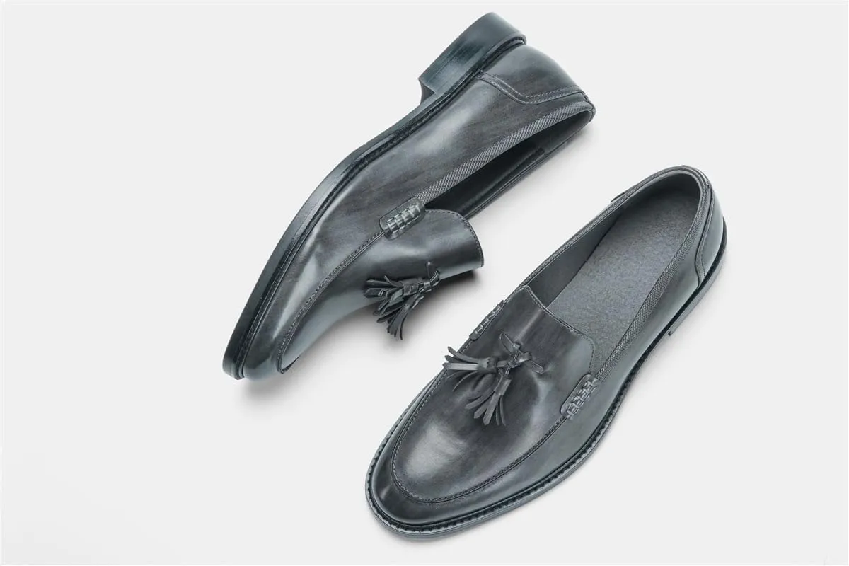 Men's Dress Shoes,Genuine Leather Tassel Loafer Slip on Dress Shoes for Men Hand-Stitched Wooden Sole