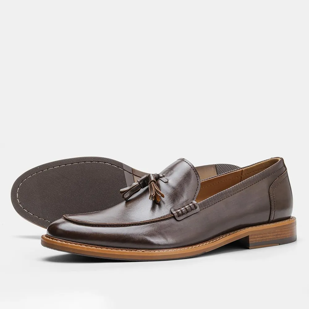 Men's Dress Shoes,Genuine Leather Tassel Loafer Slip on Dress Shoes for Men Hand-Stitched Wooden Sole