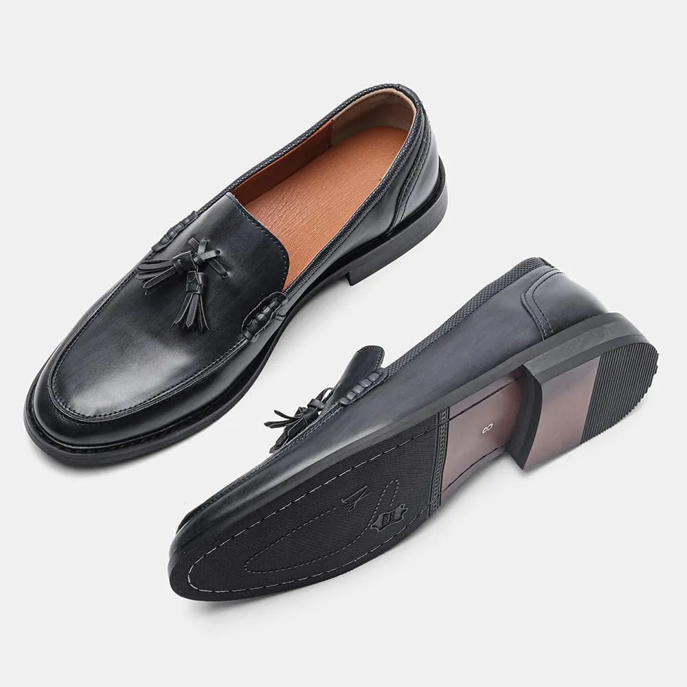 Men's Dress Shoes,Genuine Leather Tassel Loafer Slip on Dress Shoes for Men Hand-Stitched Wooden Sole