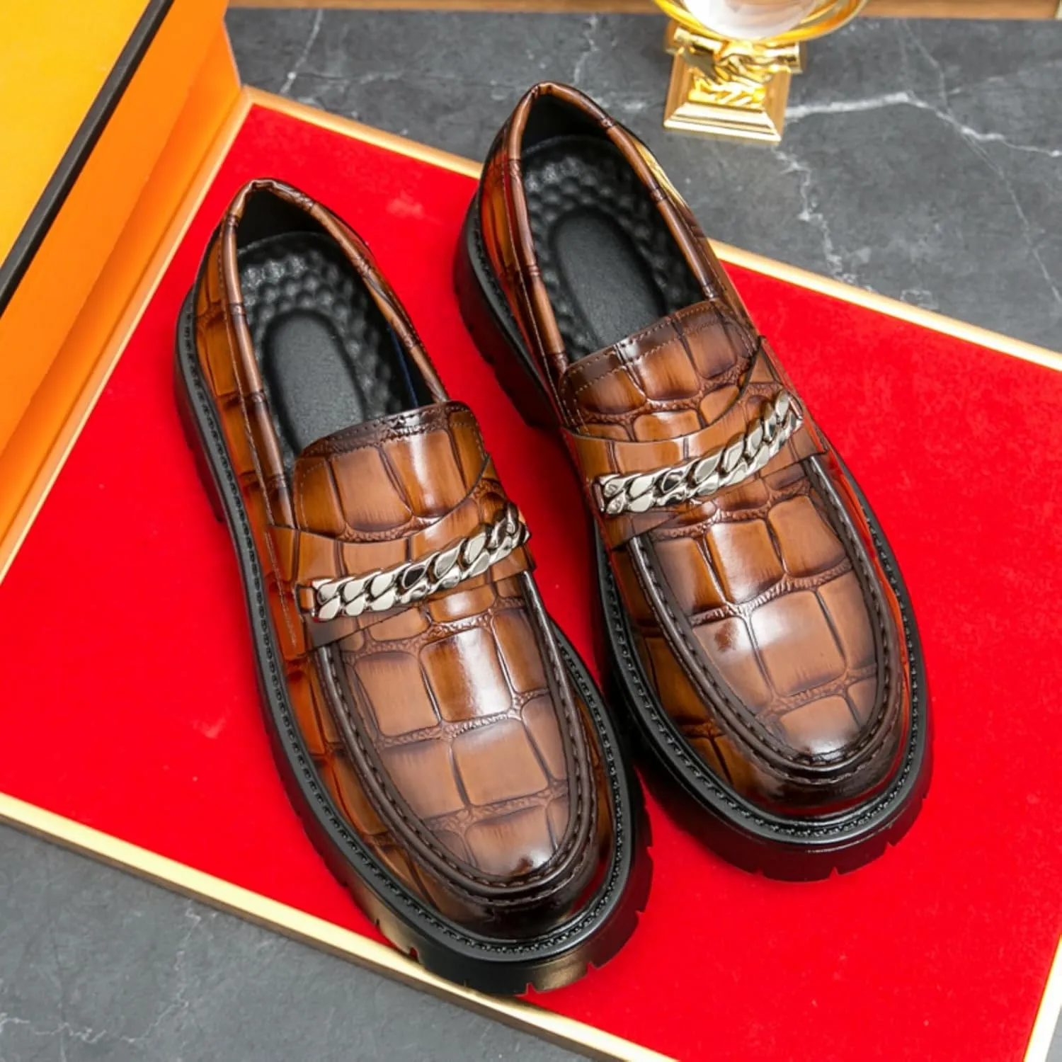 Men's Fashion Textured Leather Lug Sole Platform Comfort Slip - On Loafers Dress Shoes