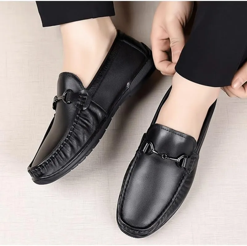 Men's Genuine Leather Hand Stitched Dress Loafers Mens Moccasins Commuter Slip-Resistant Lightweight Breathable Easy to Walk Slip-On Shoes with Non-Slip Sole