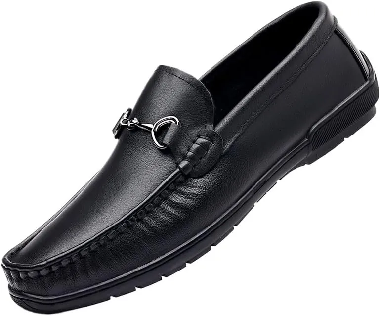 Men's Genuine Leather Hand Stitched Dress Loafers Mens Moccasins Commuter Slip-Resistant Lightweight Breathable Easy to Walk Slip-On Shoes with Non-Slip Sole