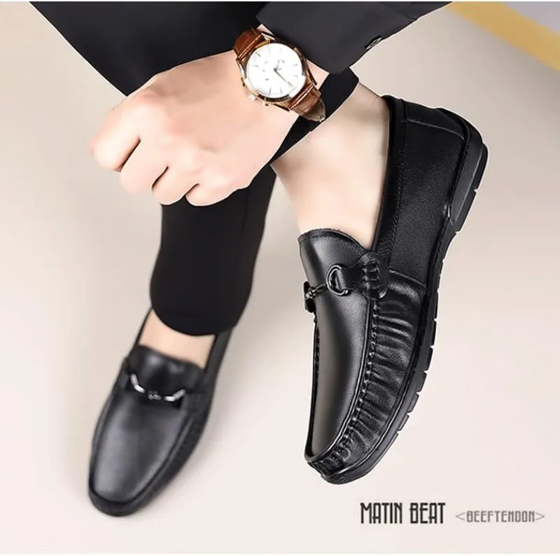 Men's Genuine Leather Hand Stitched Dress Loafers Mens Moccasins Commuter Slip-Resistant Lightweight Breathable Easy to Walk Slip-On Shoes with Non-Slip Sole