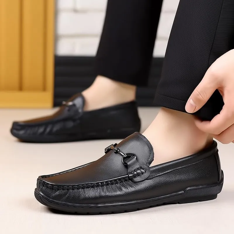 Men's Genuine Leather Hand Stitched Dress Loafers Mens Moccasins Commuter Slip-Resistant Lightweight Breathable Easy to Walk Slip-On Shoes with Non-Slip Sole