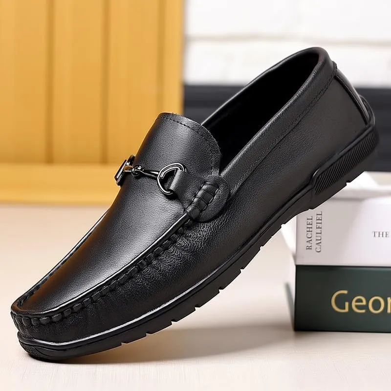 Men's Genuine Leather Hand Stitched Dress Loafers Mens Moccasins Commuter Slip-Resistant Lightweight Breathable Easy to Walk Slip-On Shoes with Non-Slip Sole