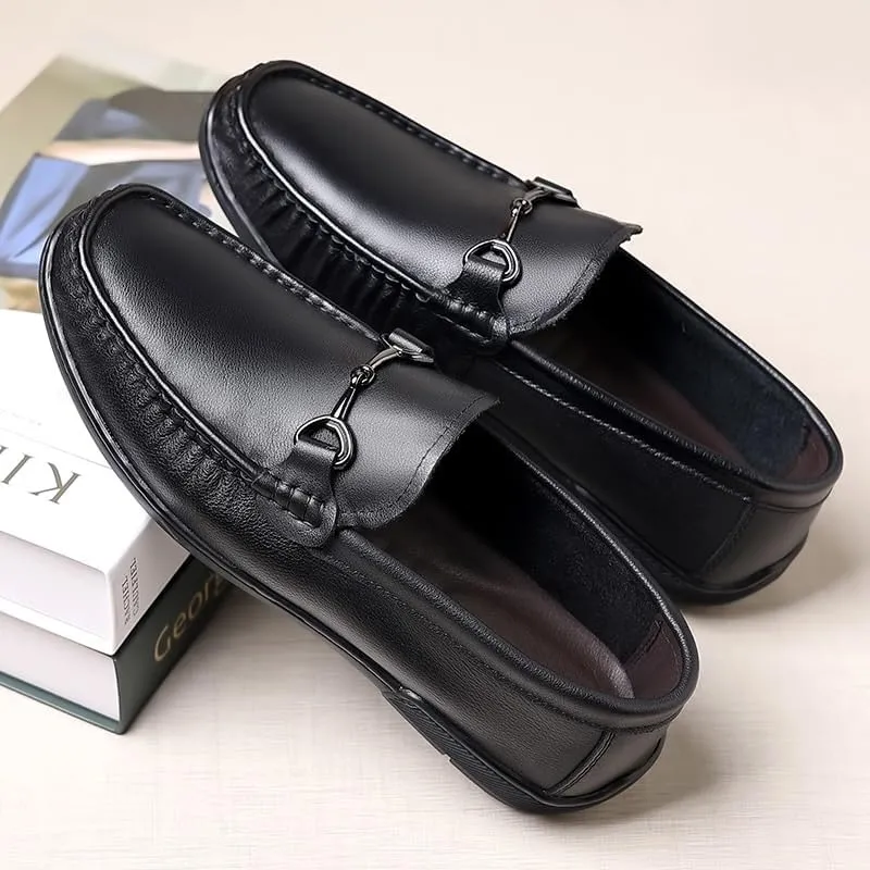 Men's Genuine Leather Hand Stitched Dress Loafers Mens Moccasins Commuter Slip-Resistant Lightweight Breathable Easy to Walk Slip-On Shoes with Non-Slip Sole
