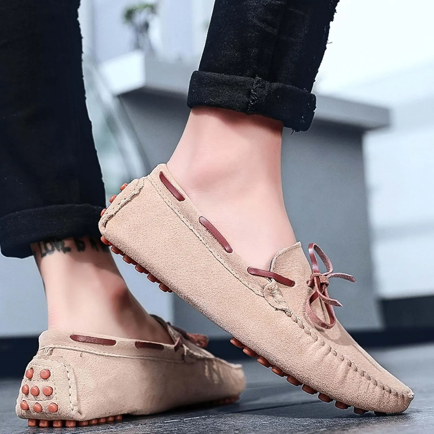 Men's Loafers Handmade Suede Driving Shoes Comfort Flats Men's Outdoor Sports Walking Shoes-Men's Shoes Large Size 5-15 US Sizes