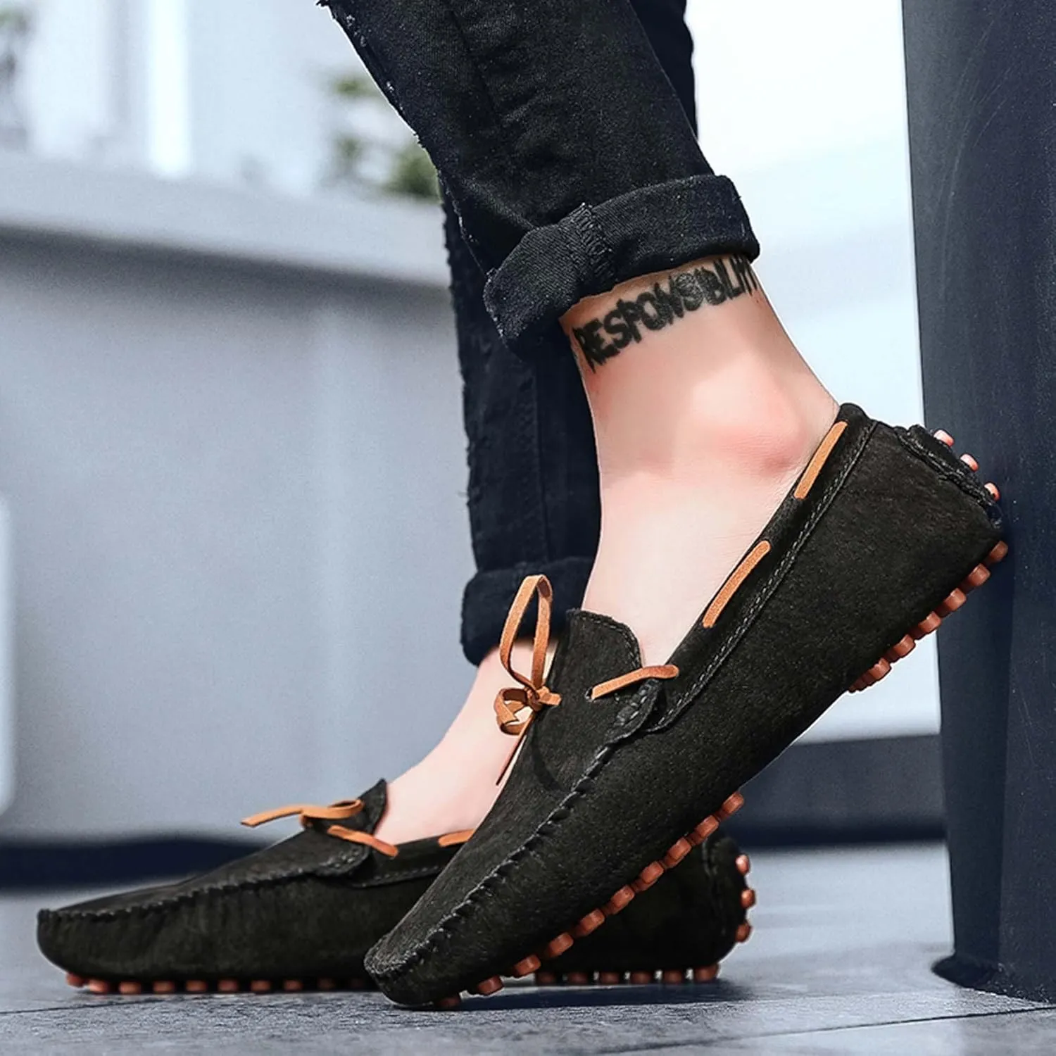 Men's Loafers Handmade Suede Driving Shoes Comfort Flats Men's Outdoor Sports Walking Shoes-Men's Shoes Large Size 5-15 US Sizes