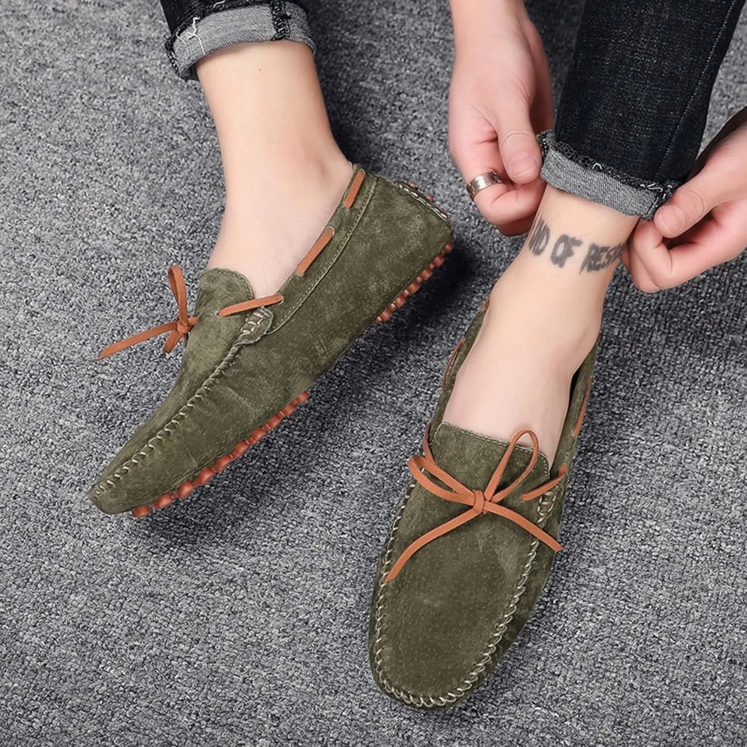 Men's Loafers Handmade Suede Driving Shoes Comfort Flats Men's Outdoor Sports Walking Shoes-Men's Shoes Large Size 5-15 US Sizes