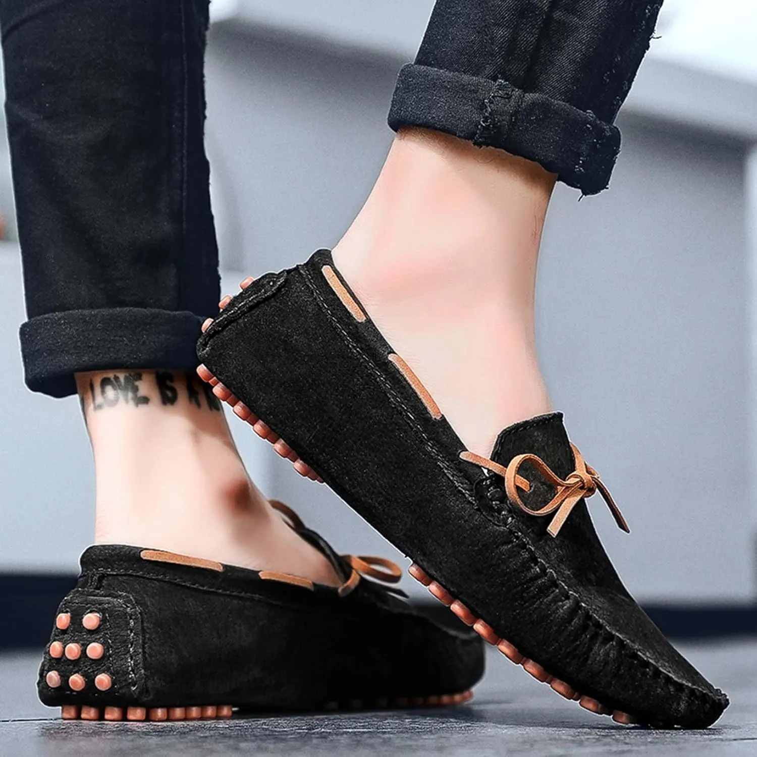 Men's Loafers Handmade Suede Driving Shoes Comfort Flats Men's Outdoor Sports Walking Shoes-Men's Shoes Large Size 5-15 US Sizes