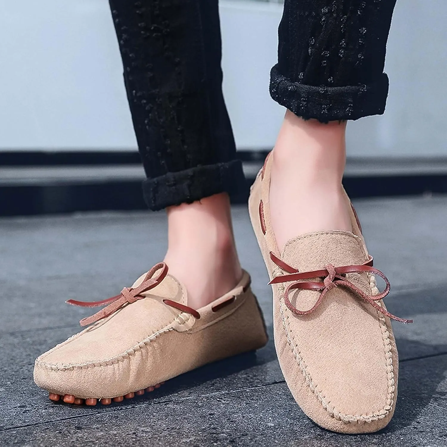 Men's Loafers Handmade Suede Driving Shoes Comfort Flats Men's Outdoor Sports Walking Shoes-Men's Shoes Large Size 5-15 US Sizes