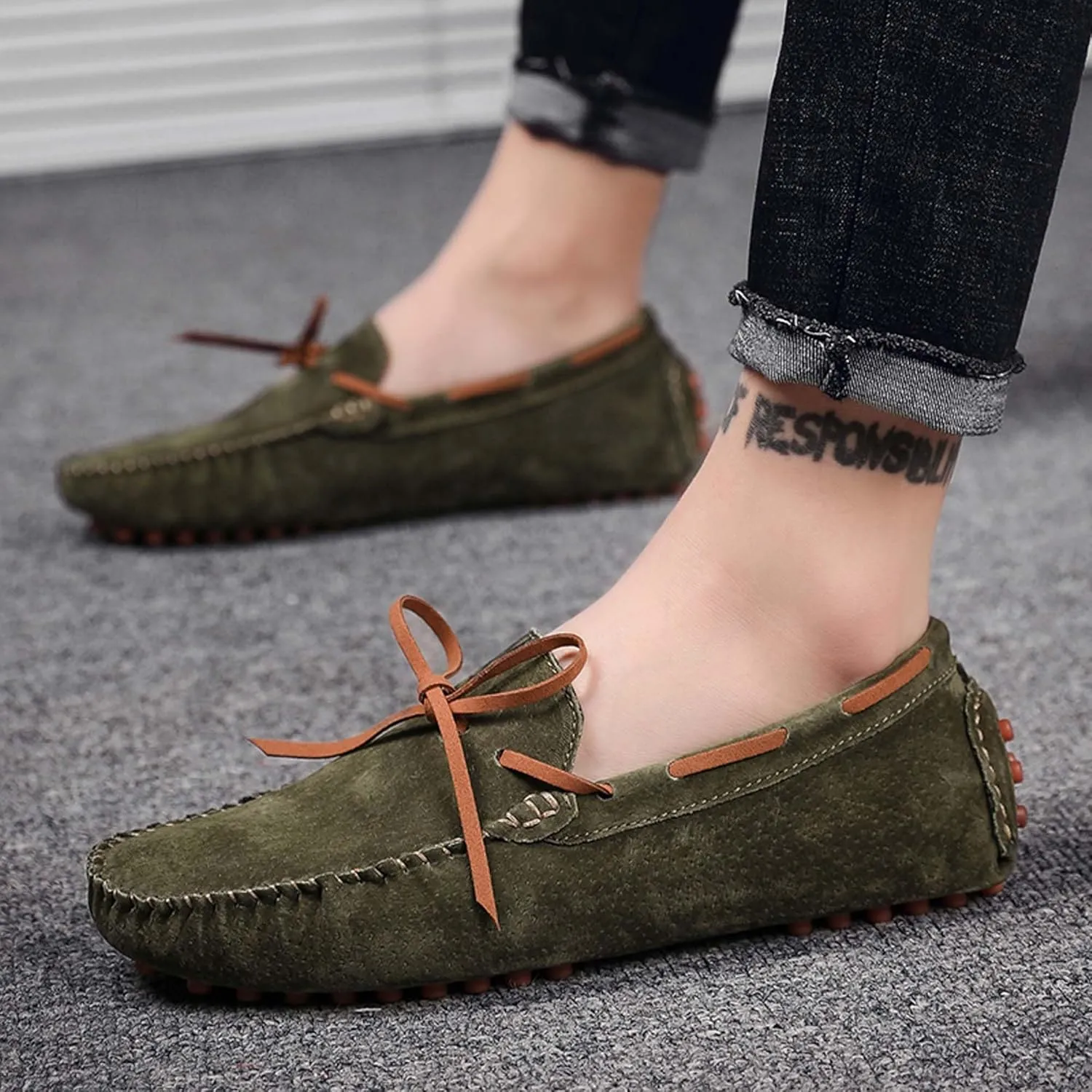 Men's Loafers Handmade Suede Driving Shoes Comfort Flats Men's Outdoor Sports Walking Shoes-Men's Shoes Large Size 5-15 US Sizes