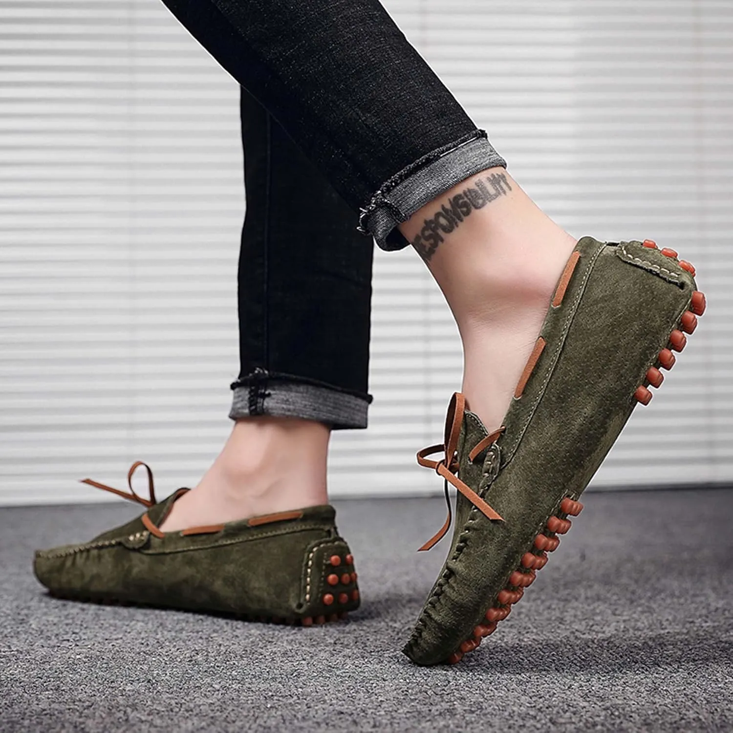 Men's Loafers Handmade Suede Driving Shoes Comfort Flats Men's Outdoor Sports Walking Shoes-Men's Shoes Large Size 5-15 US Sizes