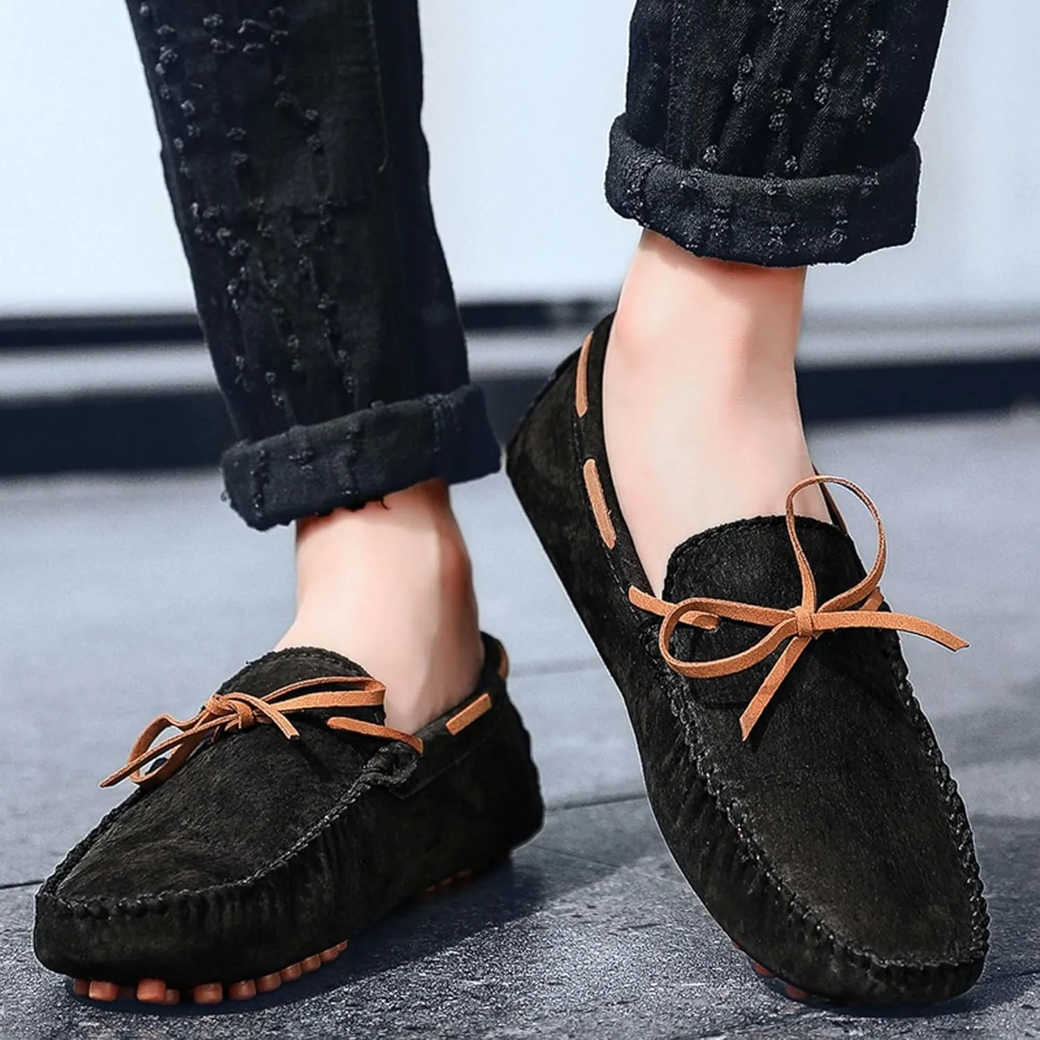 Men's Loafers Handmade Suede Driving Shoes Comfort Flats Men's Outdoor Sports Walking Shoes-Men's Shoes Large Size 5-15 US Sizes