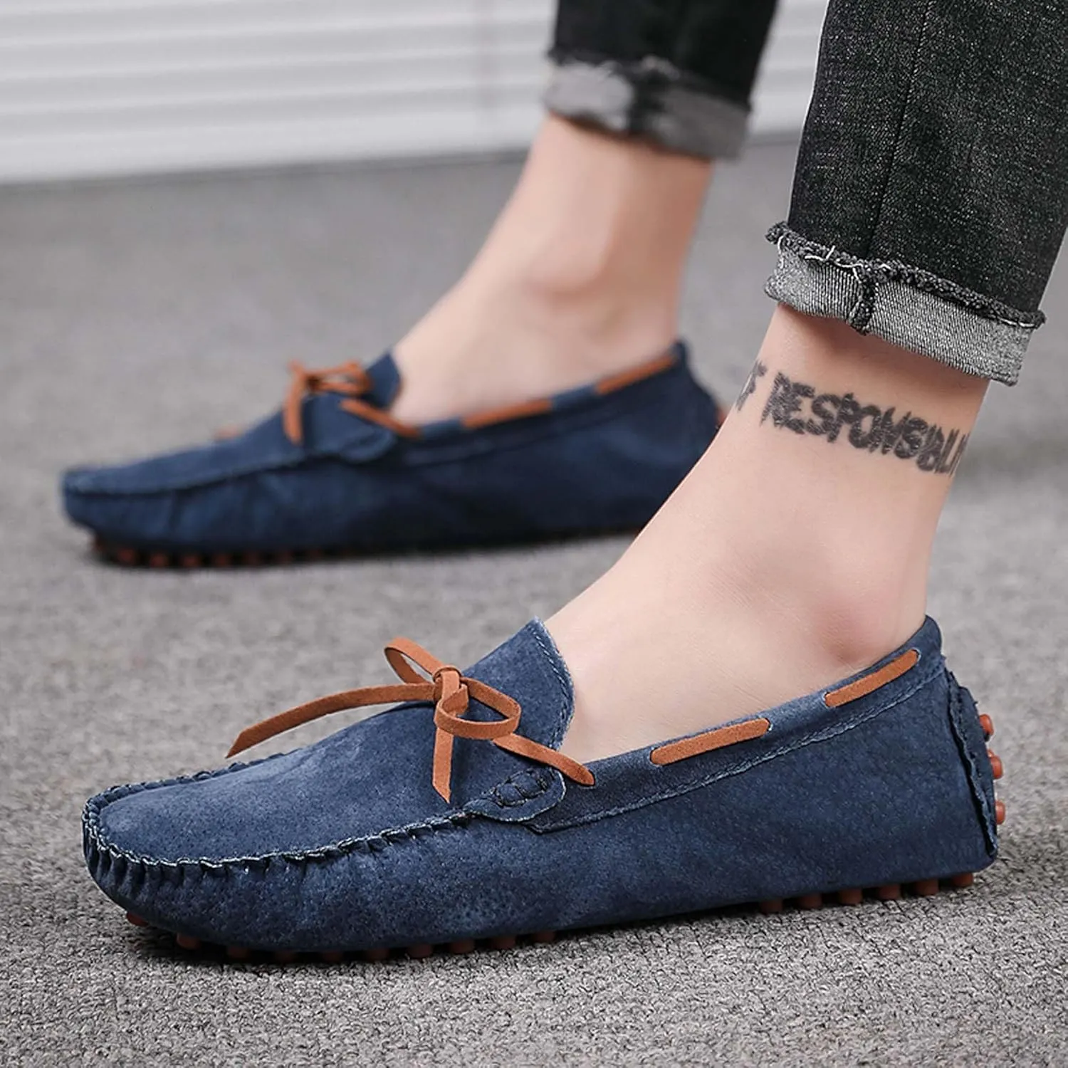 Men's Loafers Handmade Suede Driving Shoes Comfort Flats Men's Outdoor Sports Walking Shoes-Men's Shoes Large Size 5-15 US Sizes