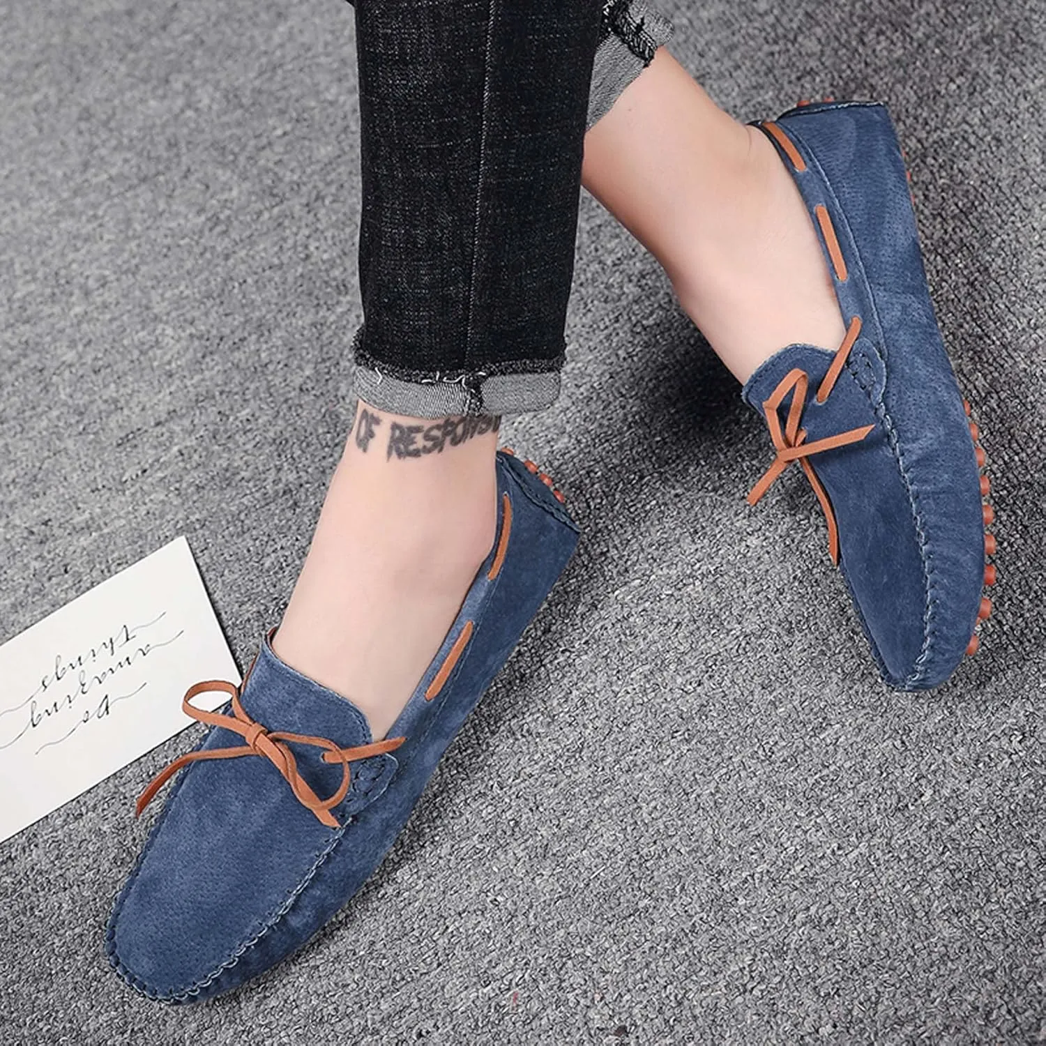 Men's Loafers Handmade Suede Driving Shoes Comfort Flats Men's Outdoor Sports Walking Shoes-Men's Shoes Large Size 5-15 US Sizes