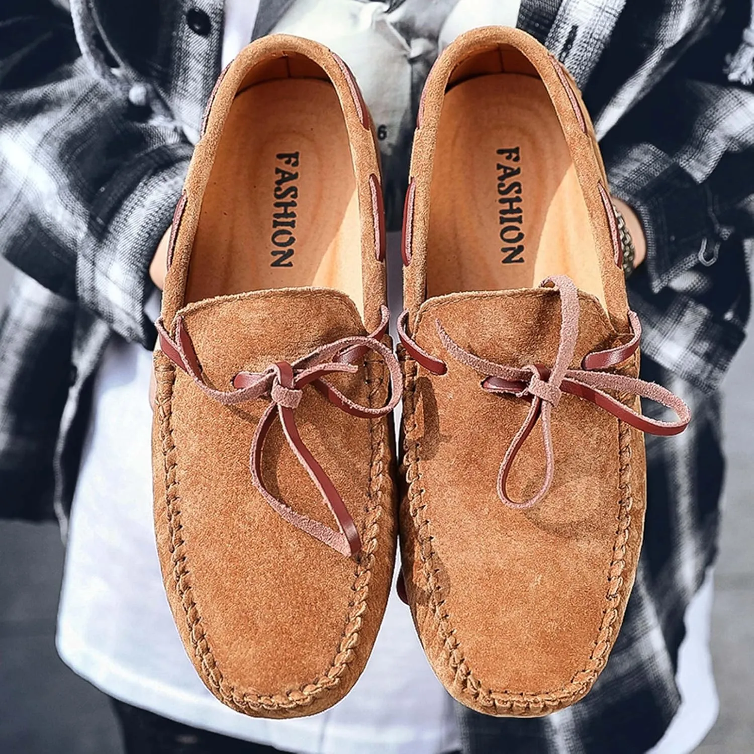 Men's Loafers Handmade Suede Driving Shoes Comfort Flats Men's Outdoor Sports Walking Shoes-Men's Shoes Large Size 5-15 US Sizes