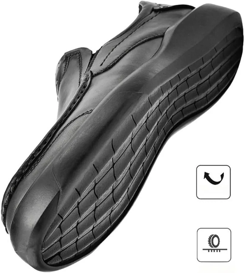 Men's Loafers Leather Slip-Ons with Stitched Detailing Arch Support Suitable for Driving Black and Grey Shoes Comfort Style